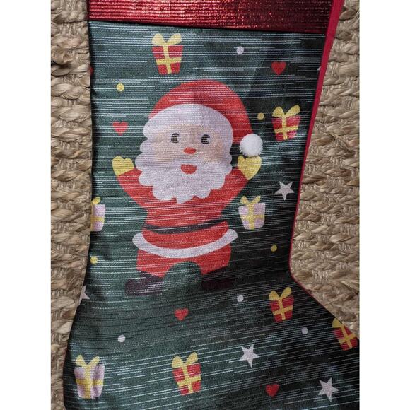 New Santa Christmas Stocking Green Red Shimmer Holiday Holly Lane 20" - Picture 4 of 10